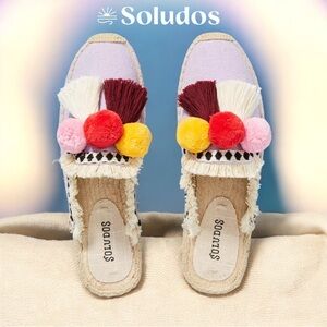 Soludos Frayed Edge Pom Pom Mules | Coco Espadrille Slides